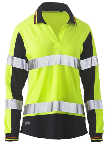 Bisley Workwear Women's Taped Two Tone Hi Vis V-Neck Polo Yellow/Navy