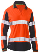 Bisley Workwear Women's Taped Two Tone Hi Vis V-Neck Polo Orange/Navy