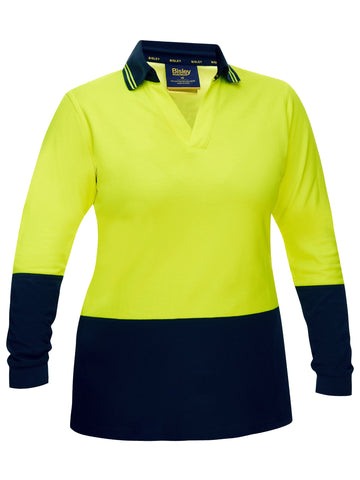 Bisley Workwear Women's Hi Vis V-Neck Polo Yellow/Navy