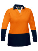 Bisley Workwear Women's Hi Vis V-Neck Polo Orange/Navy