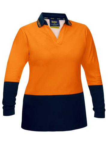 Bisley Workwear Women's Hi Vis V-Neck Polo Orange/Navy