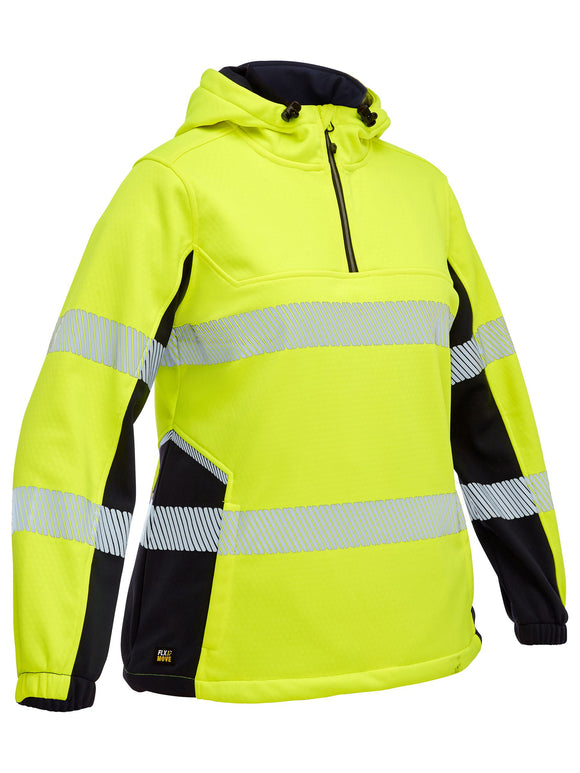 Bisley Workwear Women's Flx & Move™ Hi Vis Taped Liquid Repellent Fleece Hoodie Yellow/Navy