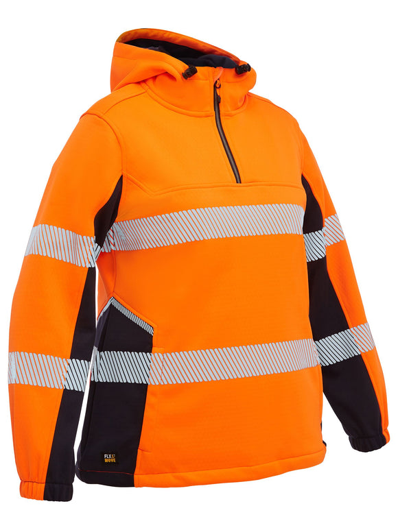 Bisley Workwear Women's Flx & Move™ Hi Vis Taped Liquid Repellent Fleece Hoodie Orange/Navy