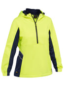 Bisley Workwear Women's Hi Vis Liquid Repellent Fleece Hoodie Yellow/Navy