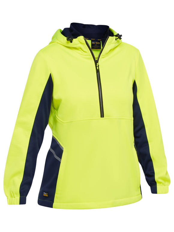 Bisley Workwear Women's Hi Vis Liquid Repellent Fleece Hoodie Yellow/Navy