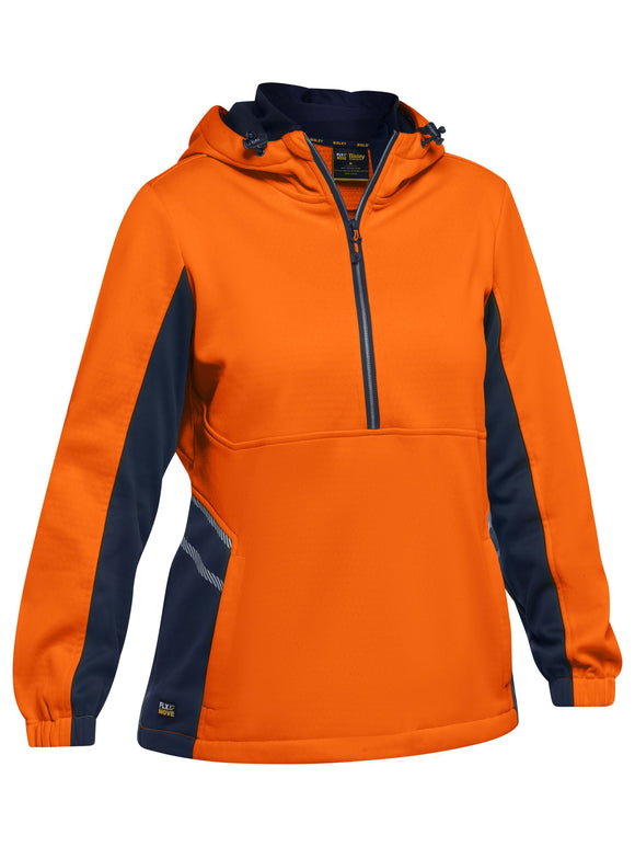 Bisley Workwear Women's Hi Vis Liquid Repellent Fleece Hoodie Orange/Navy