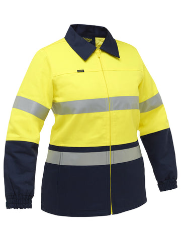 Bisley Workwear Women's Taped Hi Vis Drill Jacket Yellow/Navy