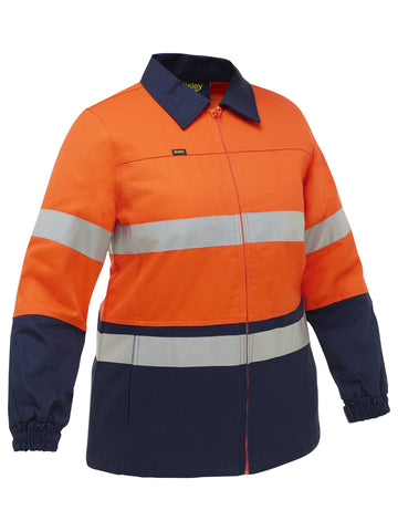 Bisley Workwear Women's Taped Hi Vis Drill Jacket Orange/Navy