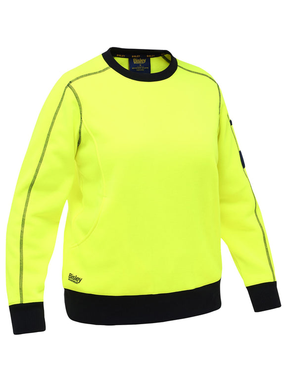 Bisley Workwear Women's Work Fleece Crew Neck Jumper Yellow
