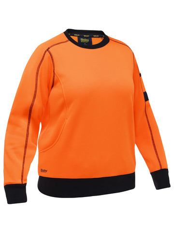 Bisley Workwear Women's Work Fleece Crew Neck Jumper Orange