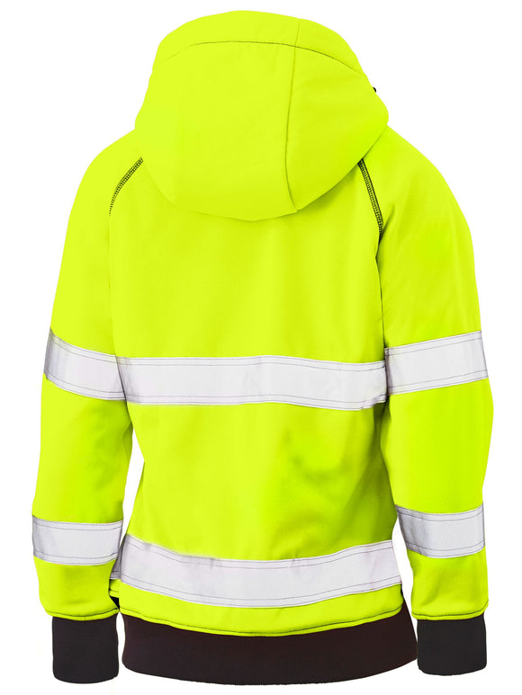 Bisley Workwear Women's Taped Hi Vis Fleece Zip Front Hoodie with Sherpa Lining Yellow