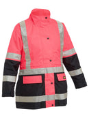 Bisley Workwear Women's Taped Hi Vis 5 in 1 Rain Jacket Pink/Navy
