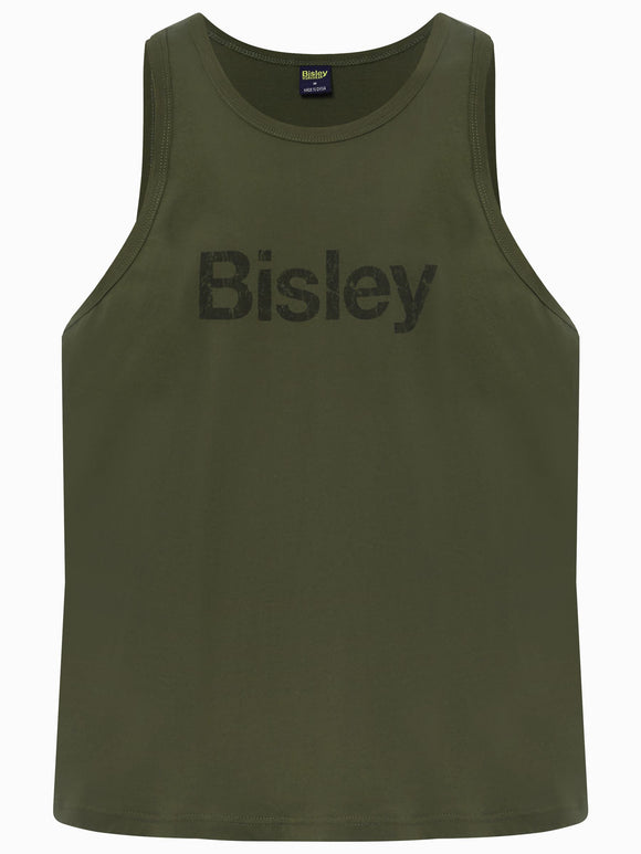 Bisley Workwear Cotton Logo Singlet Army Green - Discontinued