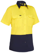 Bisley Workwear Women's Cool Lightweight Hi Vis Drill Shirt Yellow/Navy