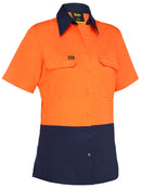 Bisley Workwear Women's Cool Lightweight Hi Vis Drill Shirt Orange/Navy