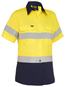 Bisley Workwear Women's Taped Hi Vis Cool Lightweight Drill Shirt Yellow/Navy