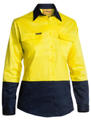 Bisley Workwear Women's Hi Vis Drill Shirt Yellow/Navy