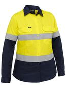 Bisley Workwear Industrial Women's Taped Hi Vis Cool Lightweight Vented Shirt Yellow/Navy