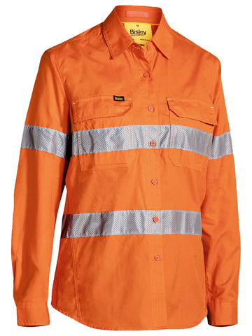 Bisley Workwear Women's X Airflow™ Taped Hi Vis Ripstop shirt Orange