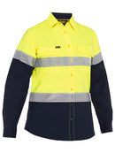 Bisley Workwear Women's X Airflow™ Hi Vis Taped Stretch Ripstop Shirt Yellow/Navy