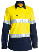 Bisley Workwear Women's Taped Hi Vis Cool Lightweight Drill Shirt Yellow/Navy
