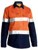 Bisley Workwear Women's Taped Hi Vis Cool Lightweight Drill Shirt Orange/Navy