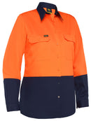 Bisley Workwear Women's Cool Lightweight Hi Vis Drill Shirt Orange/Navy
