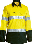 Bisley Workwear Women's Taped Hi Vis Cool Lightweight Drill Shirt Yellow/Bottle