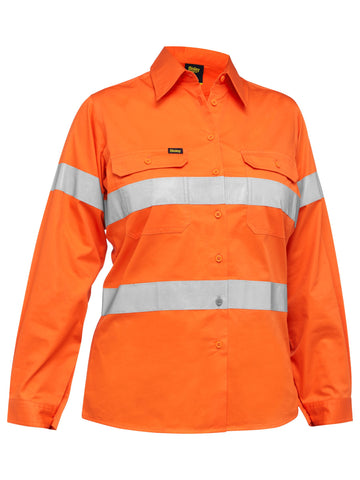 Bisley Workwear Women's Taped Hi Vis Cool Lightweight Drill Shirt Orange