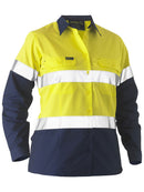 Bisley Workwear Recycle Women's Taped Two Tone Hi Vis Drill Shirt Yellow/Navy
