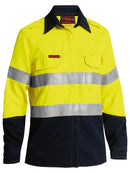 Bisley Workwear TenCate Tecasafe® Plus 700 Women's Taped Hi Vis FR Vented Shirt Yellow/Navy