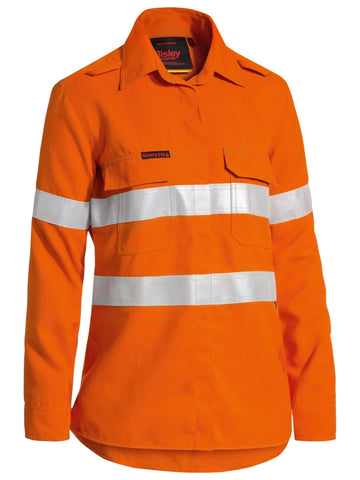 Bisley Workwear TenCate Tecasafe® Plus 580 Women's Taped Hi Vis Lightweight FR Vented Shirt Orange - Discontinued