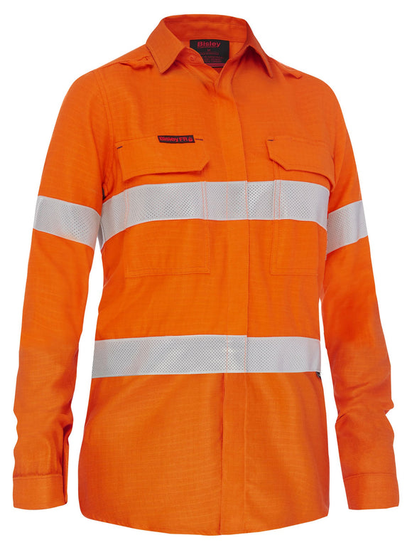 Bisley Workwear Apex 160 Women's Taped Hi Vis FR Ripstop Vented Shirt Orange