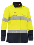 Bisley Workwear Apex 185 Women's Taped Hi Vis FR Vented Shirt Yellow/Navy