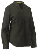 Bisley Workwear Women's Stretch V-Neck Closed Front Shirt Olive