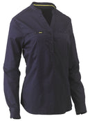 Bisley Workwear Women's Stretch V-Neck Closed Front Shirt Navy