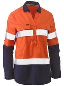 Bisley Workwear Womens Taped Hi Vis Stretch Closed Front Shirt Orange/Navy