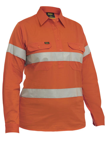 Bisley Workwear Women's Taped Hi Vis Cool Lightweight Closed Front Shirt Orange