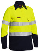Bisley Workwear Womens TenCate Tecasafe® Plus Taped Two Tone Hi Vis FR Closed Front Shirt With Concealed Front Placket- Long Sleeve Yellow/Navy - Discontinued