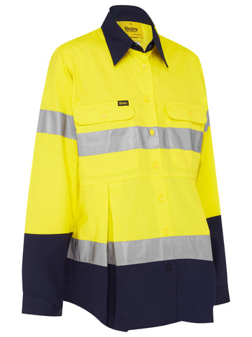 Bisley Workwear Women's Taped Hi Vis Maternity Drill Shirt Yellow/Navy - Discontinued