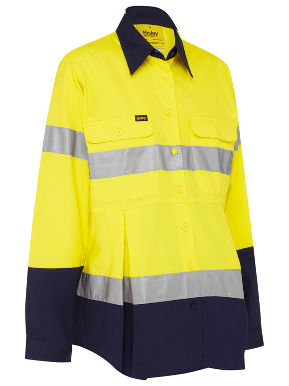 Bisley Workwear Women's Taped Hi Vis Maternity Drill Shirt Yellow/Navy - Discontinued