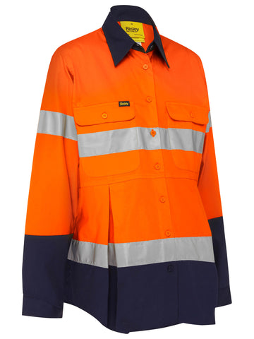 Bisley Workwear Women's Taped Hi Vis Maternity Drill Shirt Orange/Navy - Discontinued