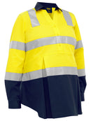 Bisley Workwear Women's Taped Two Tone Hi Vis Closed Front Maternity Shirt Yellow/Navy