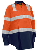 Bisley Workwear Women's Taped Two Tone Hi Vis Closed Front Maternity Shirt Orange/Navy