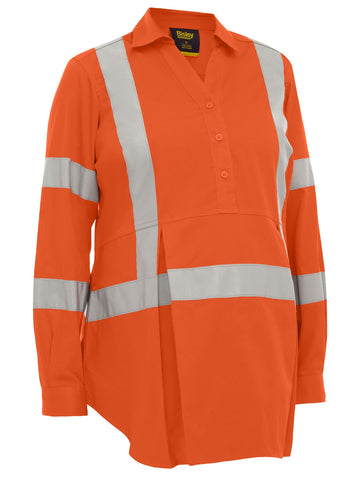 Bisley Workwear Women's X Taped Hi Vis Closed Front Maternity Shirt Orange