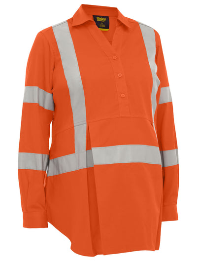 Bisley Workwear Women's X Taped Hi Vis Closed Front Maternity Shirt Orange