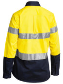 Bisley Workwear Women's Taped Hi Vis Drill Shirt Yellow/Navy