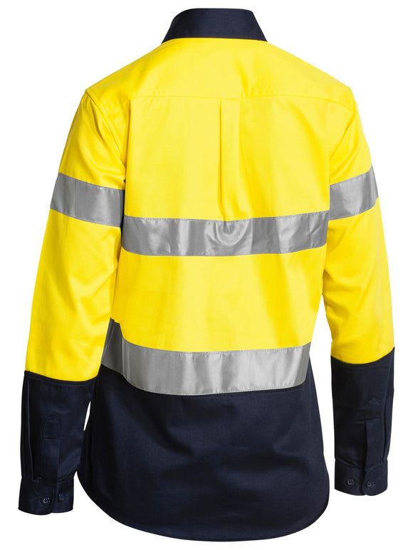 Bisley Workwear Women's Taped Hi Vis Drill Shirt Yellow/Navy