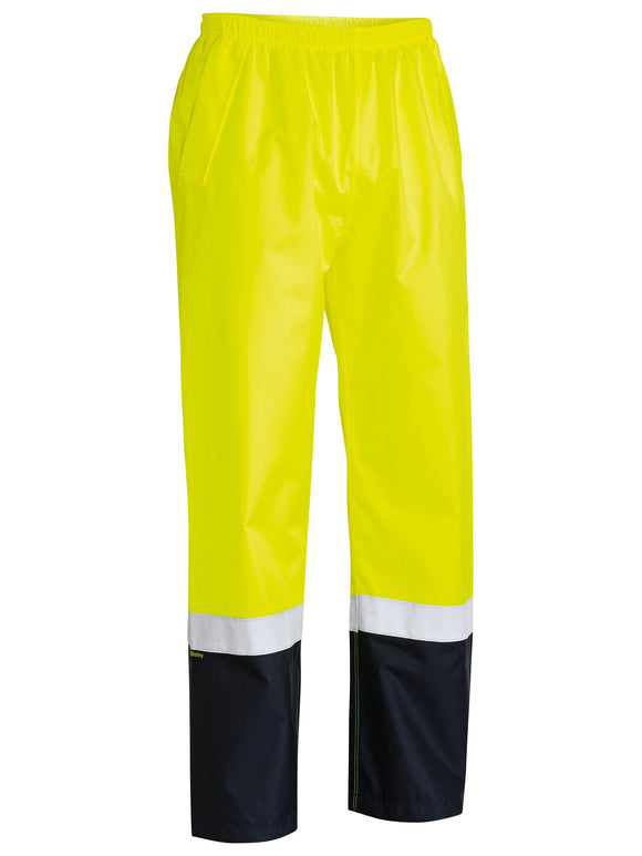 Bisley Workwear Taped Hi Vis Rain Shell Pants Yellow/Navy