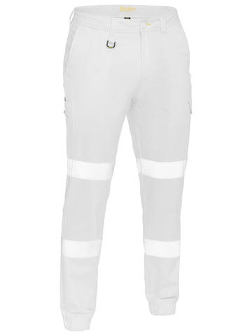 Bisley Workwear Taped Biomotion Stretch Cotton Drill Cargo Cuffed Pants White